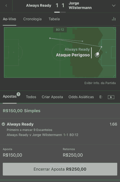 a screenshot of a soccer game between always ready and jorge wilsmann