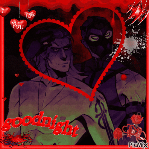 a picture of two men in a heart with the words goodnight