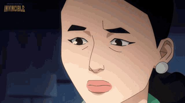 a cartoon of a woman with the word invincible on the bottom right