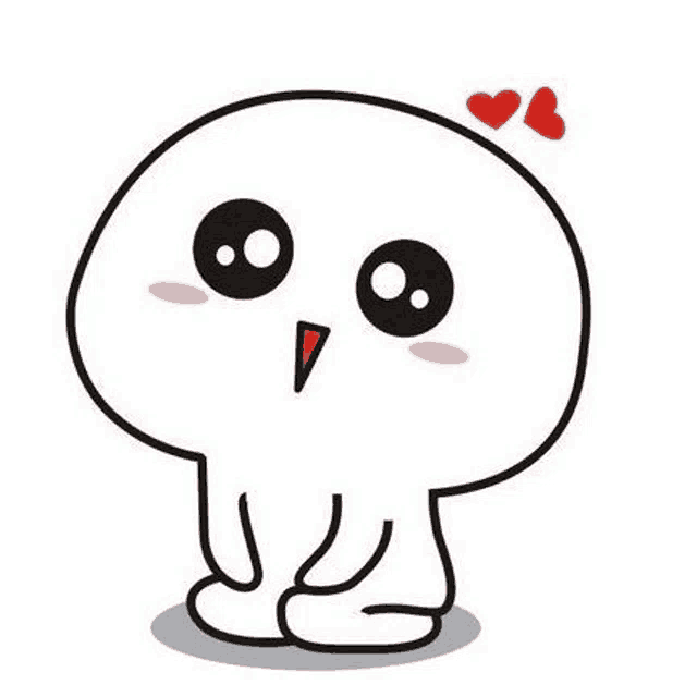 a cartoon drawing of a white skull with hearts on its head .