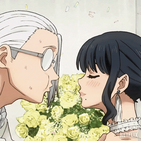 a cartoon of a man and woman kissing with a netflix logo in the bottom right corner