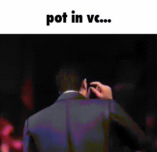 a man in a suit is standing in front of a black background with the words `` pot in vc '' written on it .
