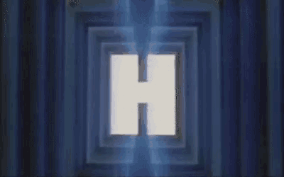 the letter h is glowing in the middle of a blue background .