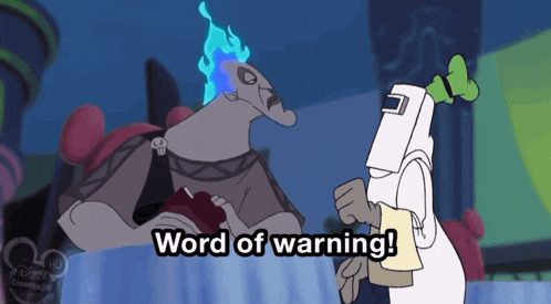 a cartoon character says " word of warning " in front of another character