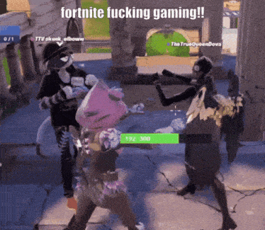 a group of people playing a video game with the words fortnite fucking gaming