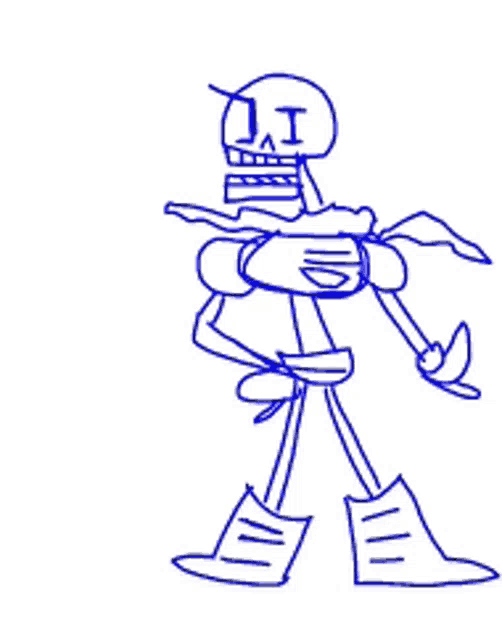 a blue line drawing of a skeleton with the letter i on it