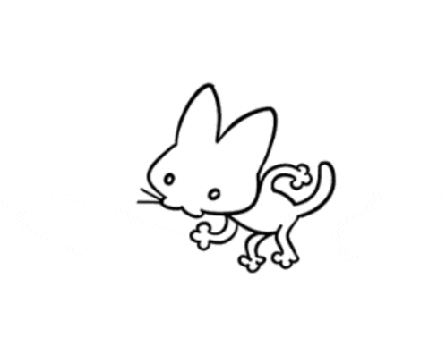 a black and white drawing of a cat with the letter m on its head