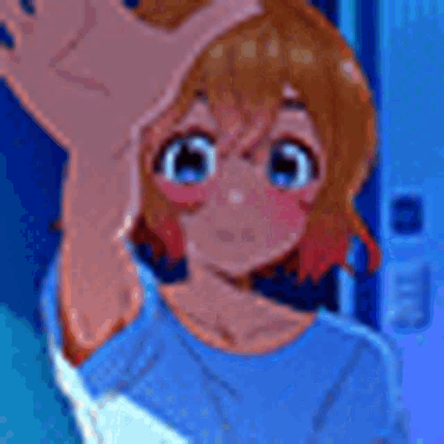 a close up of a cartoon girl wearing a blue shirt and glasses .