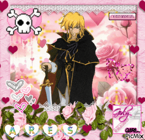 a picture of a man with a sword and the word ares in the corner