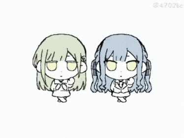 a drawing of two girls with their eyes closed has the number 4702bc on the bottom right