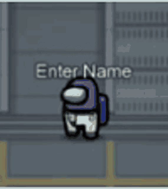 a red among us character with a mohawk is standing in a room and says `` enter name '' .