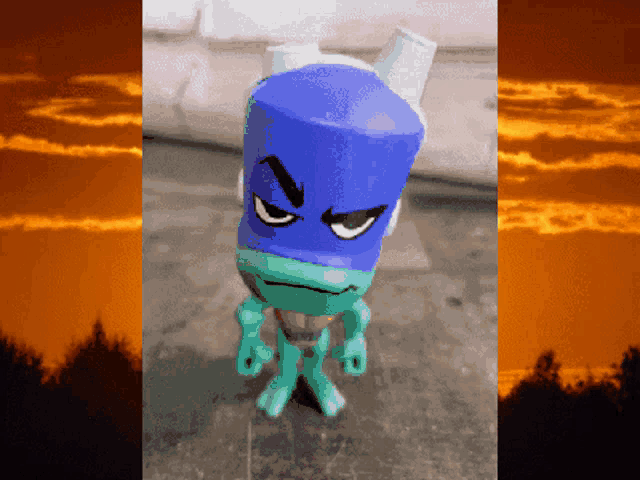 a pixel art of a cartoon character with a purple mask