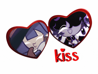 a couple of hearts with the word kiss on the bottom right