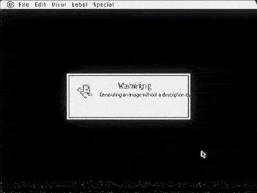 a black and white image of a computer screen that says file edit view label static