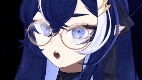 a close up of a girl wearing glasses with blue eyes