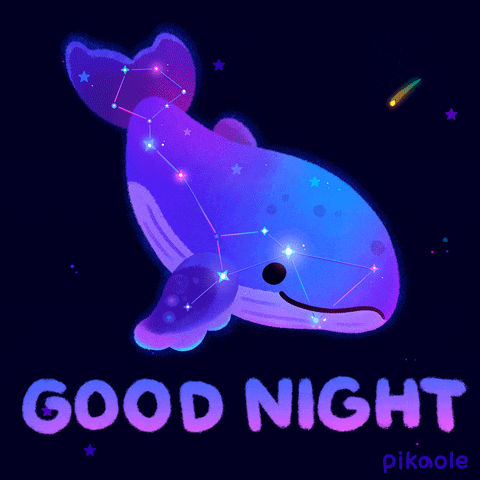 a whale is surrounded by stars and the words good night