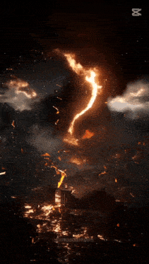 a picture of a fireball with the letters m on the bottom right