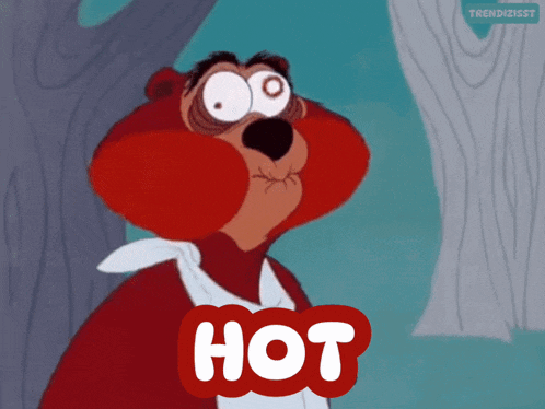 a cartoon of a bear with the word hot written on it