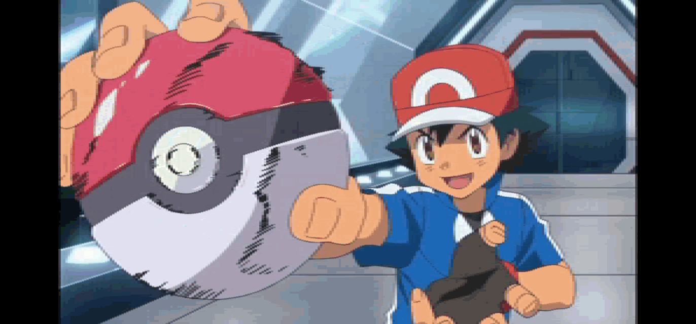 a cartoon character holding a pokeball with the letter c on his hat
