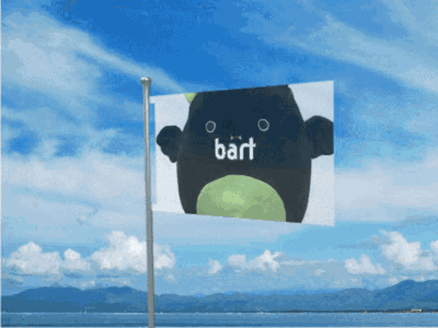 a flag with a picture of a black bear and the word bart on it