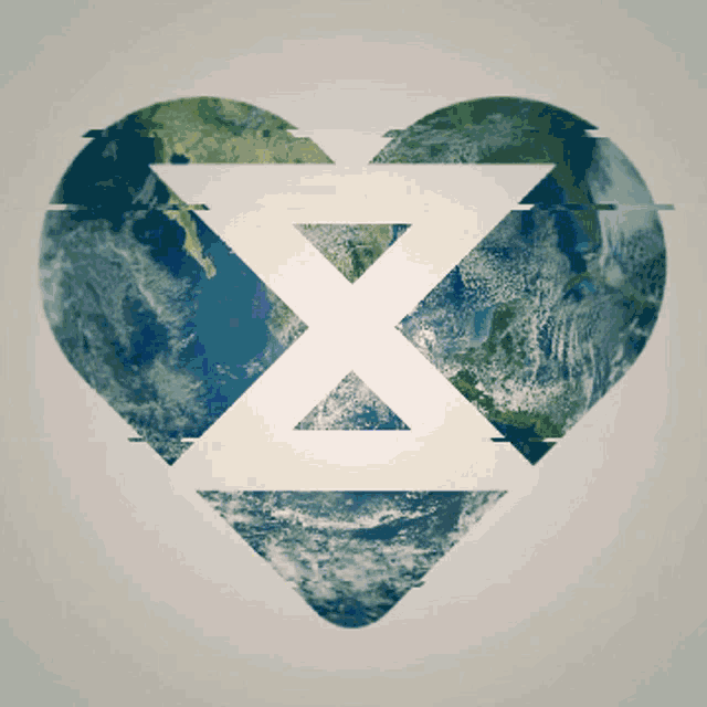 a heart shaped earth with a white x in the middle