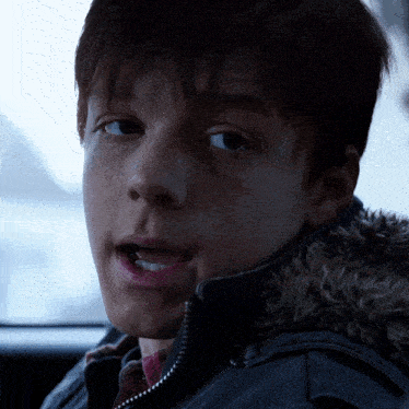 a close up of a person 's face with a fur hood