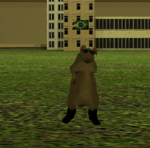 a computer generated image of a rat wearing sunglasses and cowboy boots