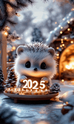 a hedgehog is holding a sign that reads 2025