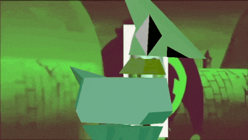 a green and purple background with a triangle in the center
