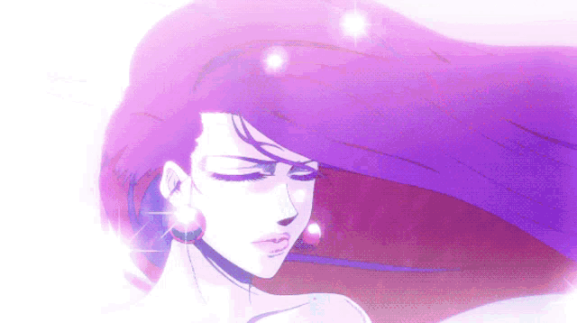 a drawing of a woman with purple hair