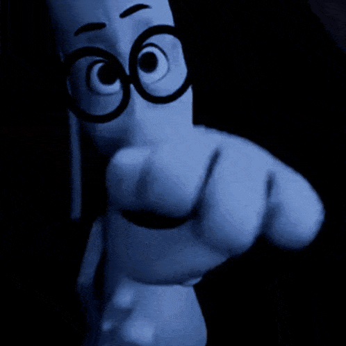 a cartoon character is pointing at the camera with his finger .