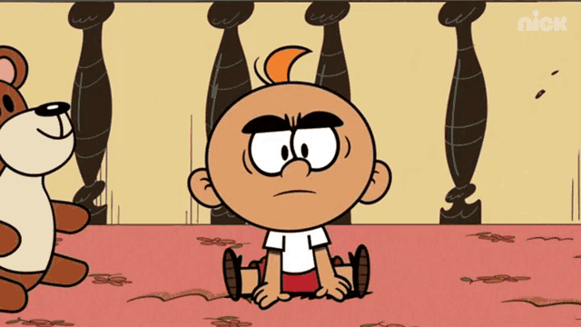 a cartoon of a boy sitting next to a teddy bear with nick written on the bottom