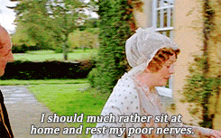 a man and a woman are talking and the woman is saying i should much rather sit at home and rest my poor nerves .