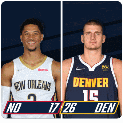 two basketball players from the new orleans and denver are shown