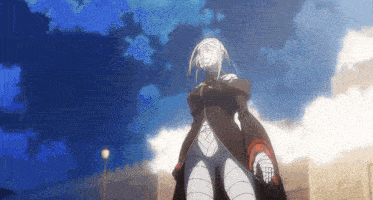 a woman with a bandaged arm stands in front of a castle