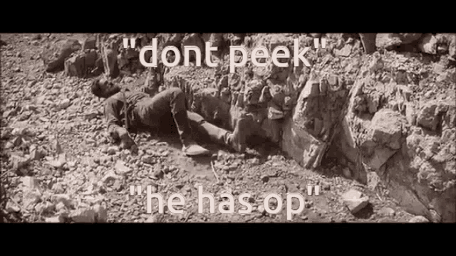 a man is laying on the ground with the words " dont peek " written above him