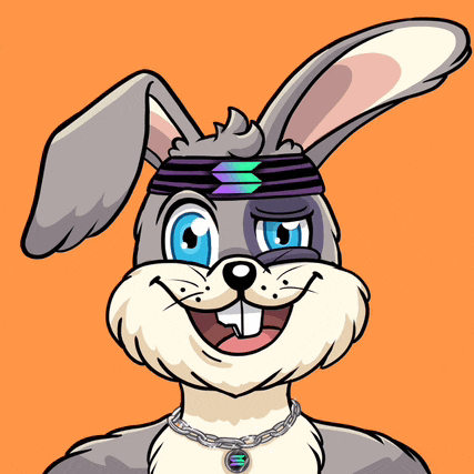 a cartoon bunny wearing a headband and a chain around its neck