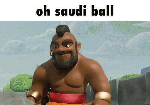 a cartoon character with the words oh saudi ball written above him