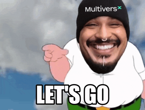 a man with a beard wearing a hat that says multivers x