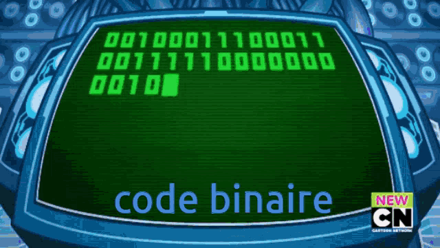 a computer screen that says code binaire in blue
