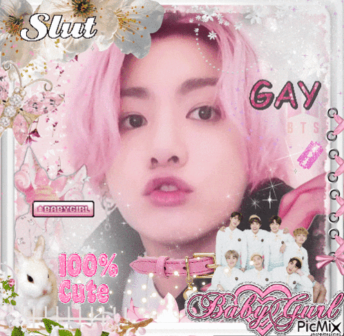 a picture of a girl with pink hair and the words baby girl on the bottom
