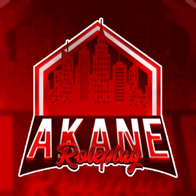 a logo for akane roleplay with a city skyline in the background