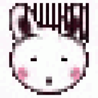a pixel art of a cat 's face with a surprised expression .