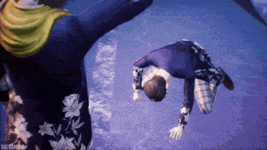 a video game screen shows a man laying on his back with the words bai gaming below him