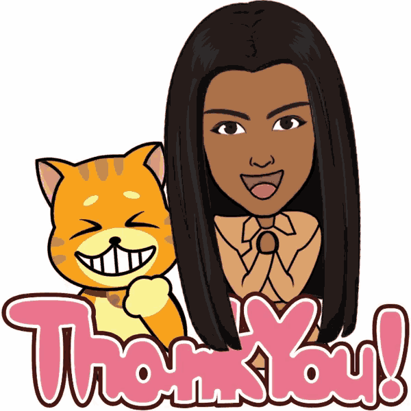 a cartoon drawing of a woman and a cat with the words thank you below them