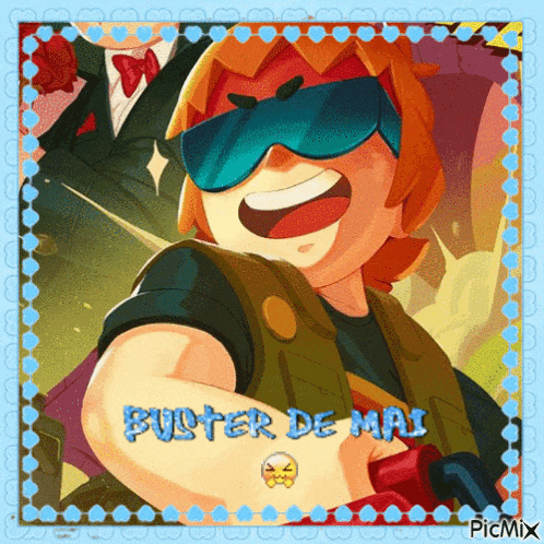 a picture of a cartoon character with the words buster de mai on the bottom