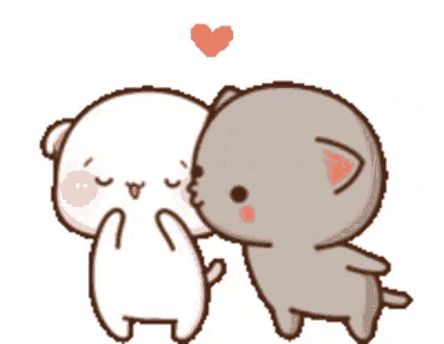 a couple of cartoon cats standing next to each other with a heart between them .