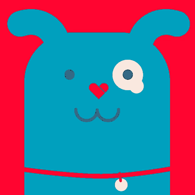 a blue dog with a red tongue sticking out and the word mera written on it