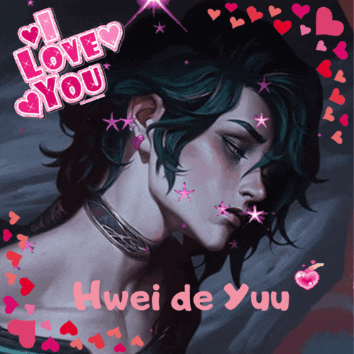a painting of a man with the words " i love you " on the top