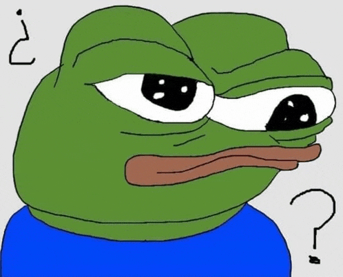 a cartoon of a green frog with a blue shirt and a question mark on his face .